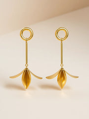 SR Anti Tarnish 18K Gold Linear Leaf Drop Earrings