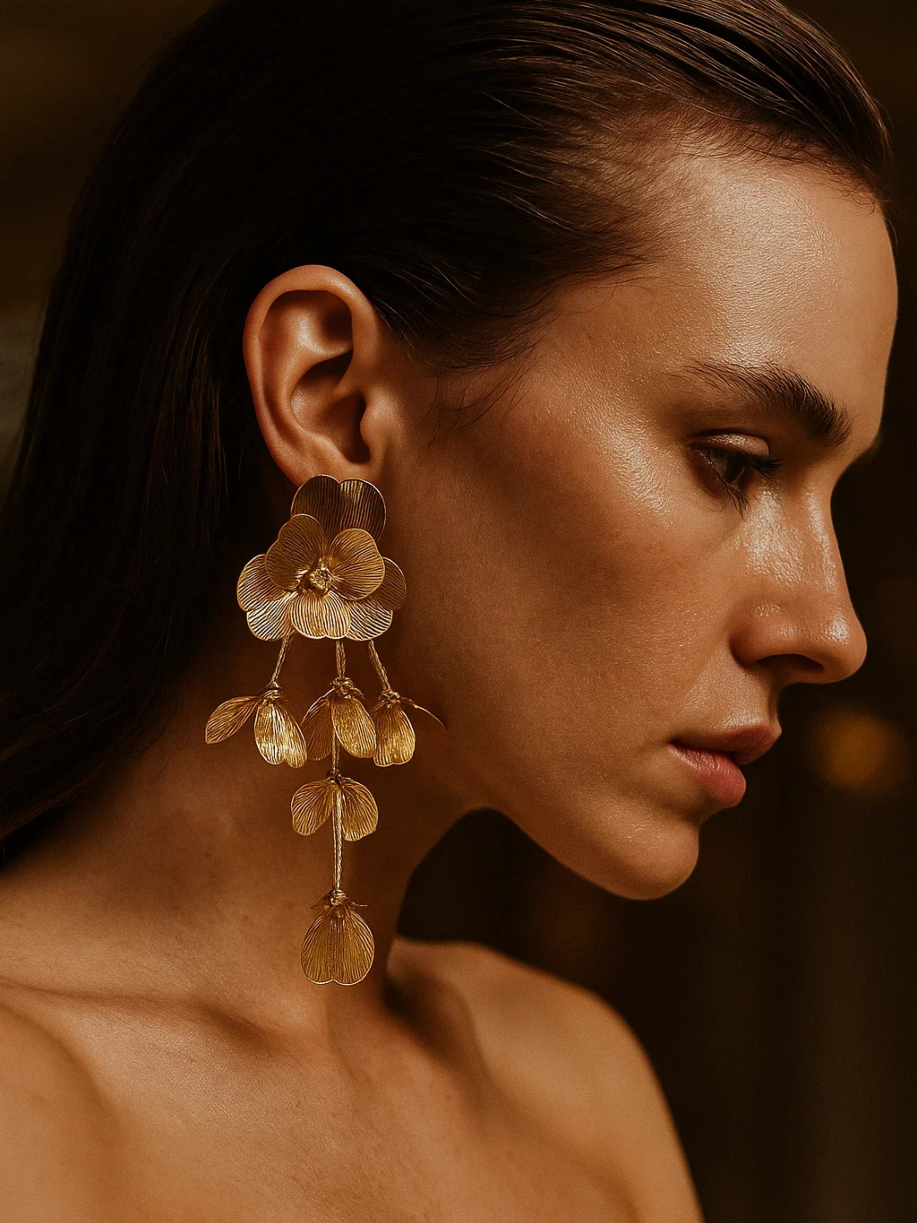 SR Anti Tarnish 18K Gold Floral Drop Earrings