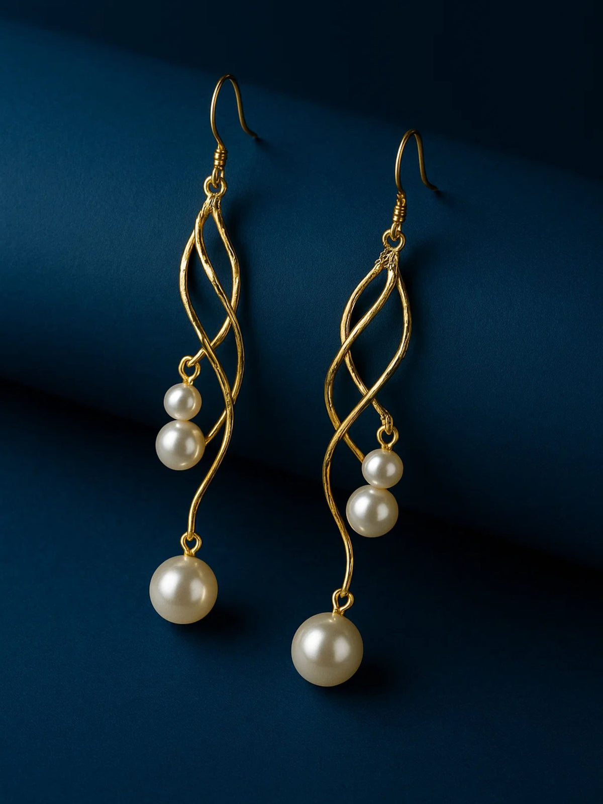 SR Anti Tarnish 18K Gold Flowing Vine Pearl Accented Drop Earrings