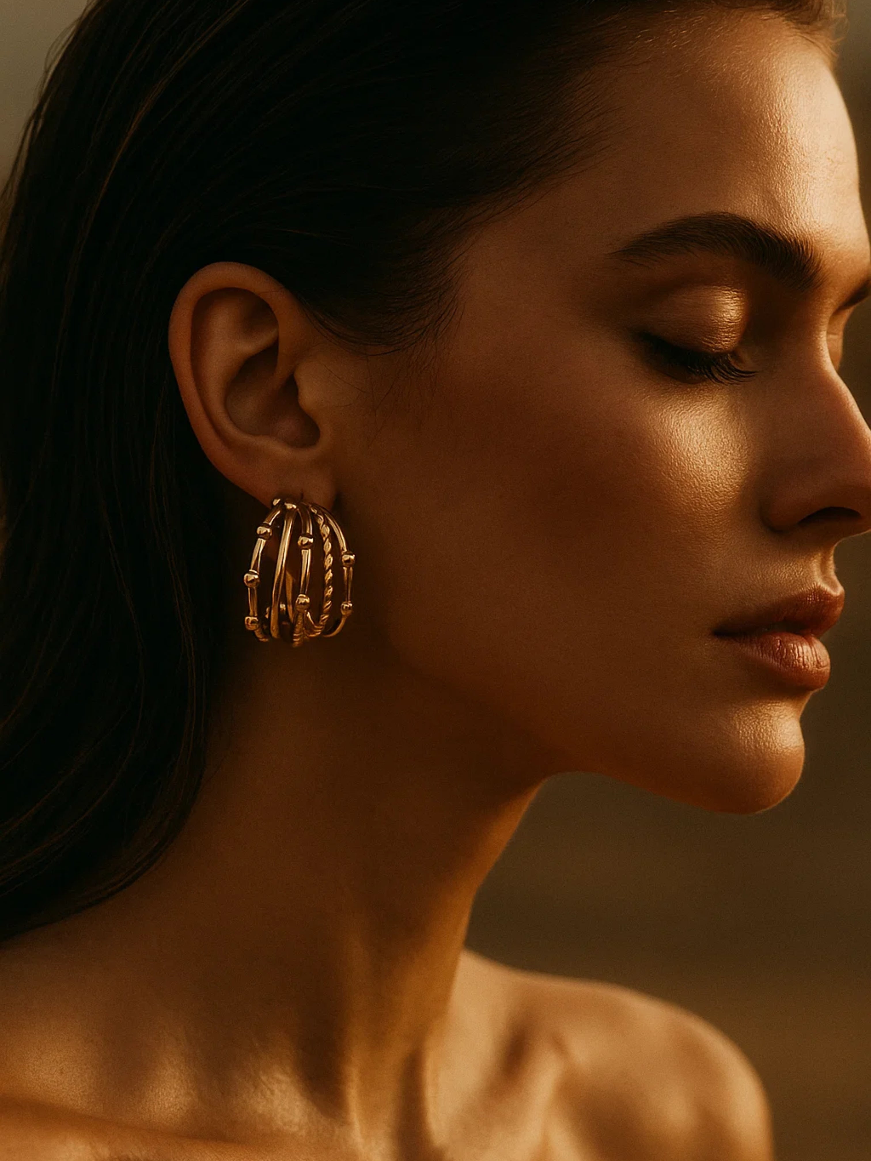 SR Anti Tarnish 18K Gold Hoop Drop Earrings